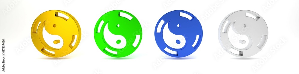 Colorful Yin Yang symbol of harmony and balance icon isolated on white background. Minimalism concept. 3D render illustration Colorful Yin Yang symbol of harmony and balance icon isolated on white background. Minimalism concept. 3D render illustration