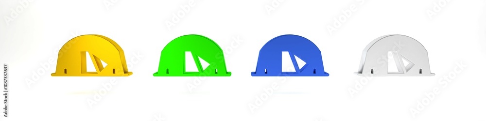 Fototapeta premium Colorful Tourist tent icon isolated on white background. Camping symbol. Minimalism concept. 3D render illustration