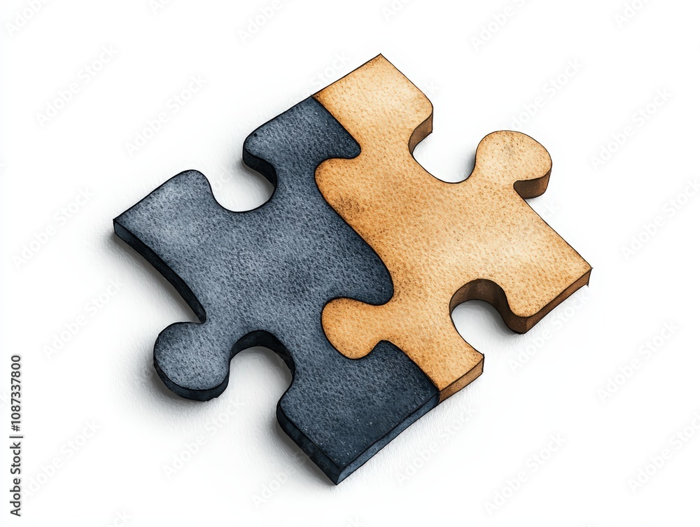 Fototapeta premium A close-up of two interlocking puzzle pieces, symbolizing connection and teamwork in a creative and artistic manner.