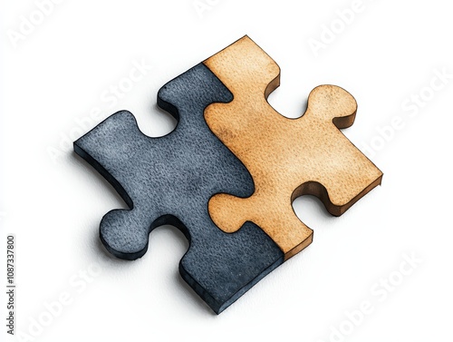 A close-up of two interlocking puzzle pieces, symbolizing connection and teamwork in a creative and artistic manner.