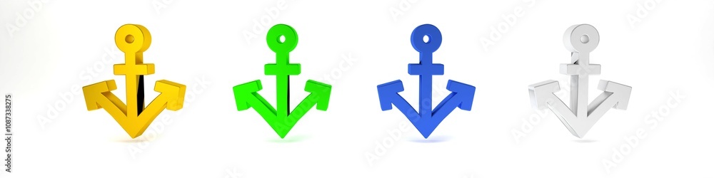 Obraz premium Colorful Anchor icon isolated on white background. Minimalism concept. 3D render illustration
