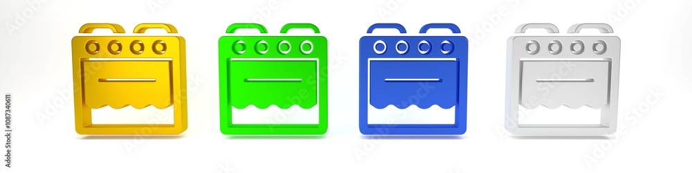 Colorful Oven icon isolated on white background. Stove gas oven sign. Minimalism concept. 3D render illustration Colorful Oven icon isolated on white background. Stove gas oven sign. Minimalism concept. 3D render illustration