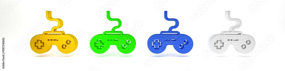 Colorful Gamepad icon isolated on white background. Game controller. Minimalism concept. 3D render illustration Colorful Gamepad icon isolated on white background. Game controller. Minimalism concept. 3D render illustration