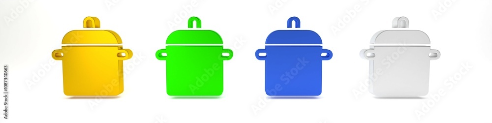 Colorful Cooking pot icon isolated on white background. Boil or stew food symbol. Minimalism concept. 3D render illustration Colorful Cooking pot icon isolated on white background. Boil or stew food symbol. Minimalism concept. 3D render illustration