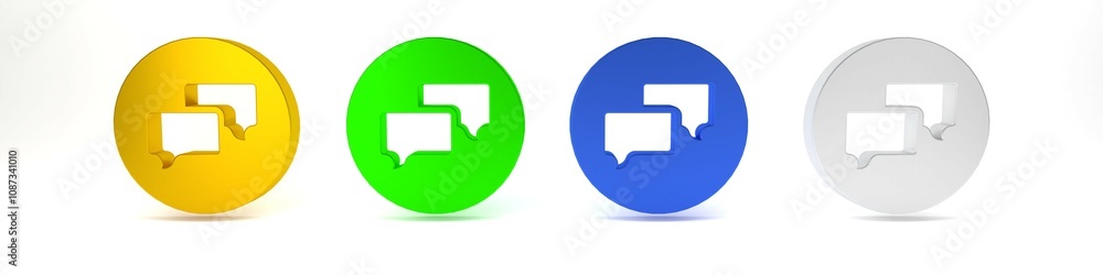 Colorful Speech bubble chat icon isolated on white background. Message icon. Communication or comment chat symbol. Minimalism concept. 3D render illustration Colorful Speech bubble chat icon isolated on white background. Message icon. Communication or comment chat symbol. Minimalism concept. 3D render illustration