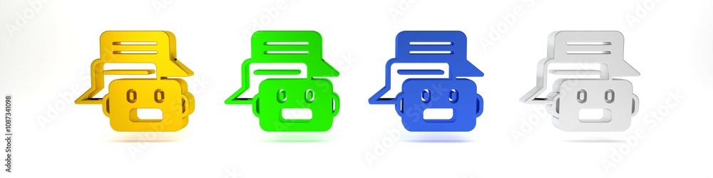 Colorful Chat bot icon isolated on white background. Chatbot icon. Minimalism concept. 3D render illustration Colorful Chat bot icon isolated on white background. Chatbot icon. Minimalism concept. 3D render illustration