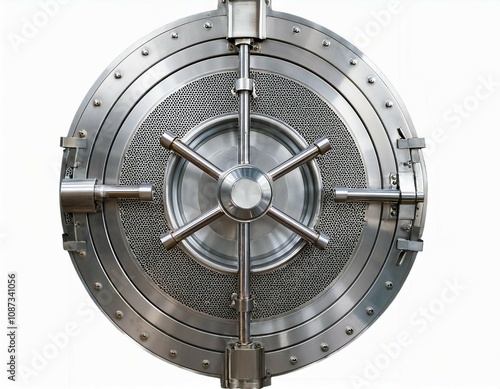 metallic a solid steel bank vault door isolated on transparent white background clipping path