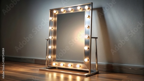 A stylish vanity mirror with an array of warm white bulbs around its perimeter, illuminating the surrounding space with a soft, flattering glow. photo