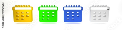 Colorful School timetable icon isolated on white background. Minimalism concept. 3D render illustration