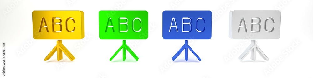 Colorful Chalkboard icon isolated on white background. School Blackboard sign. Minimalism concept. 3D render illustration Colorful Chalkboard icon isolated on white background. School Blackboard sign. Minimalism concept. 3D render illustration