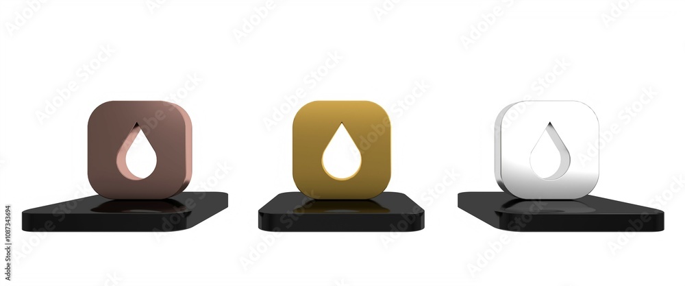 Colorful Water drop icon isolated on white background. Minimalism concept. 3D render illustration Colorful Water drop icon isolated on white background. Minimalism concept. 3D render illustration