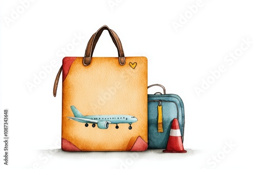 A colorful illustration of travel bags featuring an airplane design, perfect for adventure and journey themes. photo