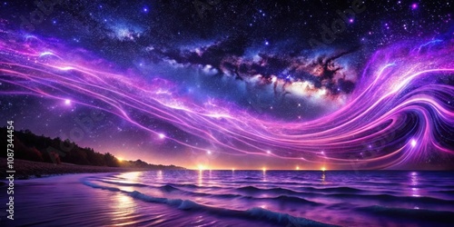 A Cosmic Dance of Light and Water Vibrant Auroras Reflecting on a Tranquil Seascape