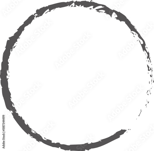 Hand drawn grunge style circular frame with rough, textured edges, for adding a rustic or vintage touch to designs, logos, icons, or decorative borders.