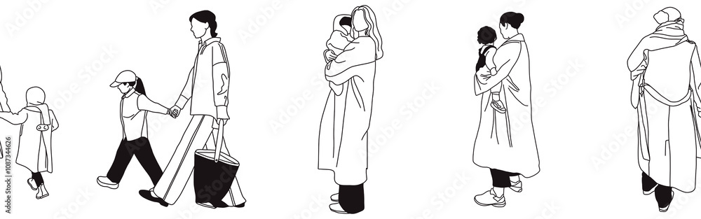 Hand-drawn doodle family border. Outline family clipart. Hand-drawn black art.