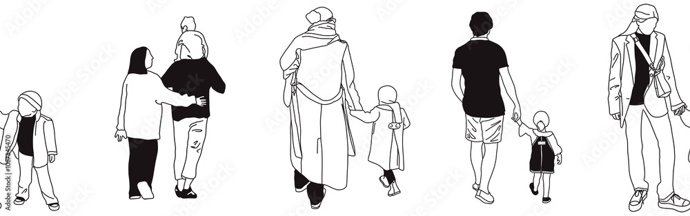 Obraz premium Hand-drawn doodle family border. Outline family clipart. Hand-drawn black art.