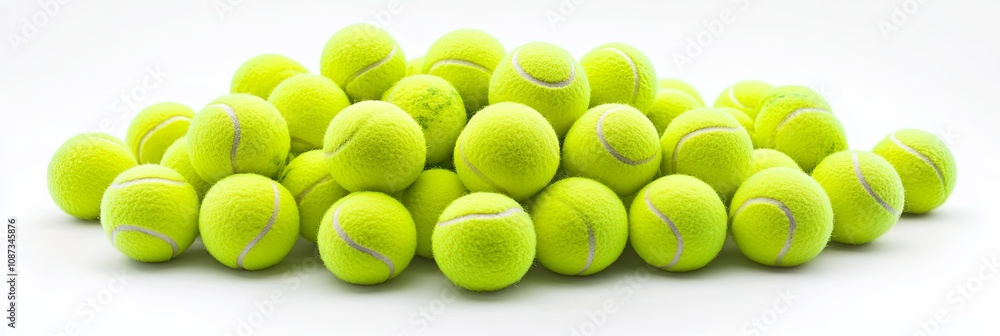 Pile of Yellow Tennis Balls on White Background Pile of Yellow Tennis Balls on White Background