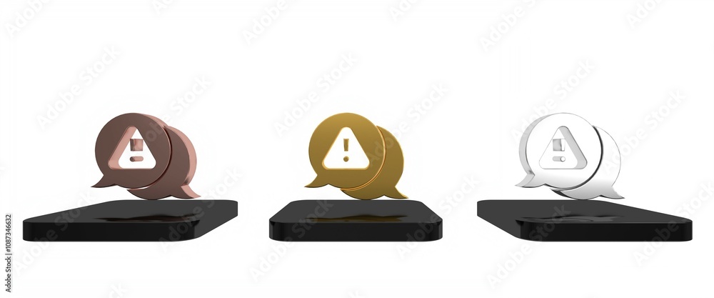 Colorful Exclamation mark in triangle icon isolated on white background. Hazard warning sign, careful, attention, danger warning sign. Minimalism concept. 3D render illustration Colorful Exclamation mark in triangle icon isolated on white background. Hazard warning sign, careful, attention, danger warning sign. Minimalism concept. 3D render illustration
