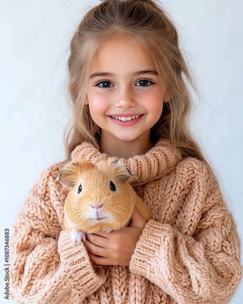 Girl In Sweater Holding Adorable Guinea Pig Girl In Sweater Holding Adorable Guinea Pig