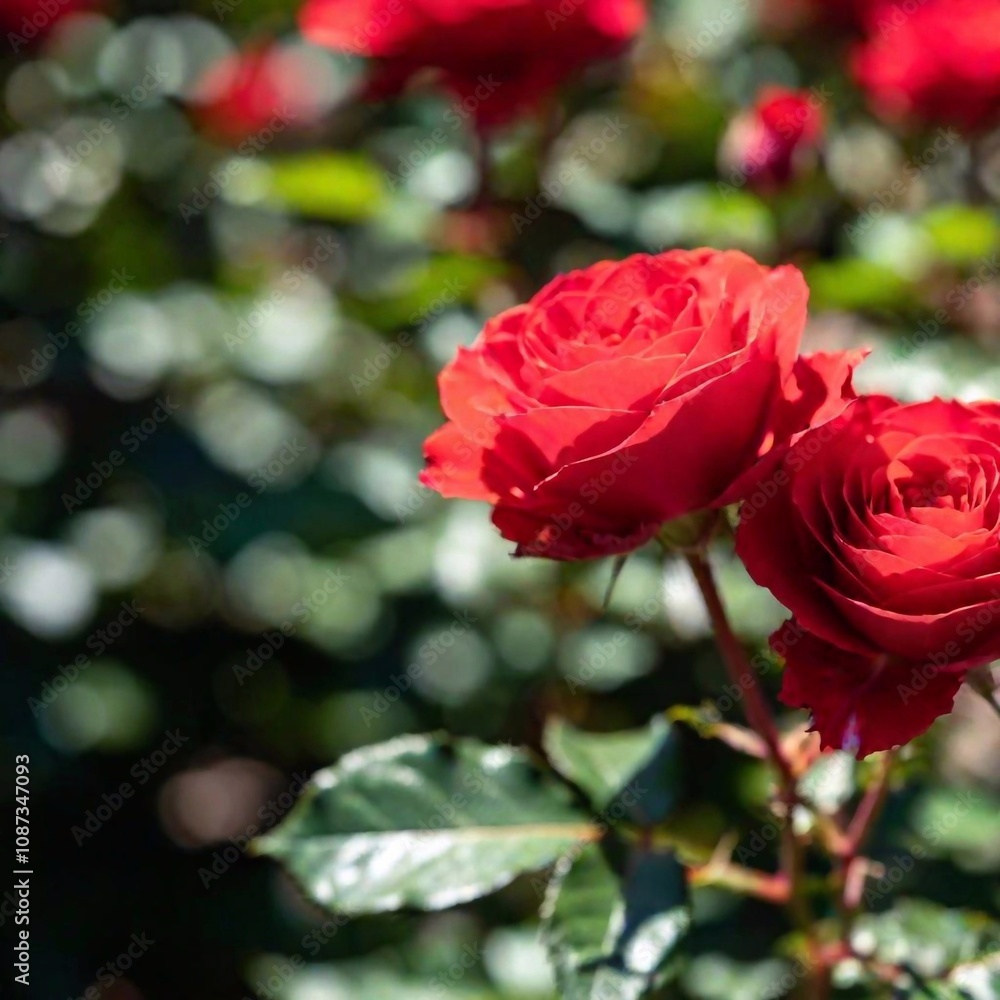 Close-up shot of a red roses with soft light illuminating its petals, with the light and shadows in sharp focus and the background softly blurred, highlighting the rose's dramatic beauty Close-up shot of a red roses with soft light illuminating its petals, with the light and shadows in sharp focus and the background softly blurred, highlighting the rose's dramatic beauty