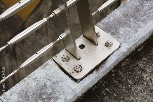 Steel post shoe screwed to concrete