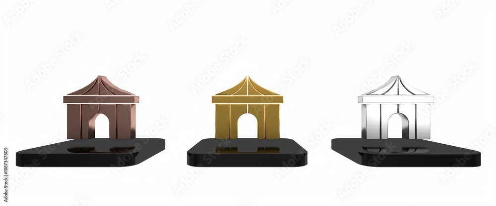 Colorful Circus tent icon isolated on white background. Carnival camping tent. Amusement park. Minimalism concept. 3D render illustration Colorful Circus tent icon isolated on white background. Carnival camping tent. Amusement park. Minimalism concept. 3D render illustration