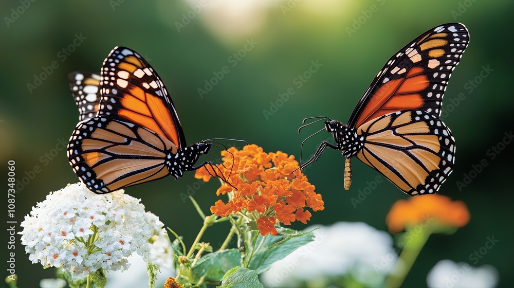 Fototapeta premium Peaceful Garden with Butterflies Fluttering Around