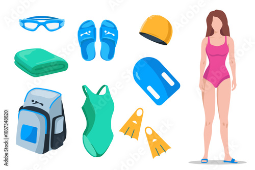 Swimwear and swimming accessories.Swimmer.