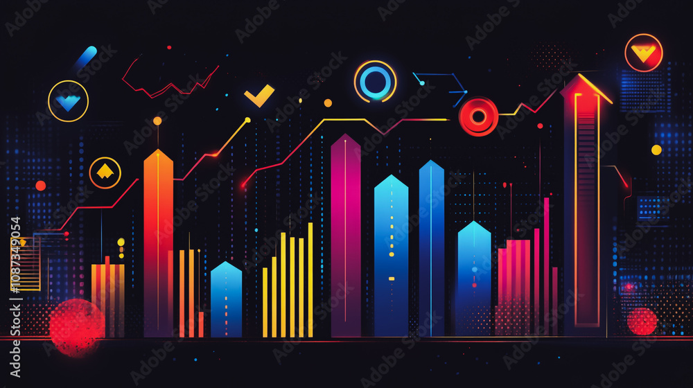Fototapeta premium Abstract black background with Colorful charts and graphs with statistics to innovative analyze business potential and forecast future development of companies growth.