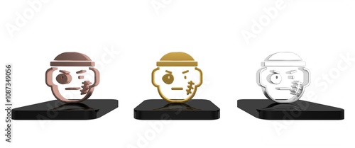 Colorful Bandit icon isolated on white background. Minimalism concept. 3D render illustration