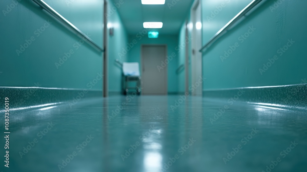 A pristine hospital corridor is bathed in cool, sterile light with an empty wheelchair stationed in the distance, inviting thoughts of healing and recovery. A pristine hospital corridor is bathed in cool, sterile light with an empty wheelchair stationed in the distance, inviting thoughts of healing and recovery.