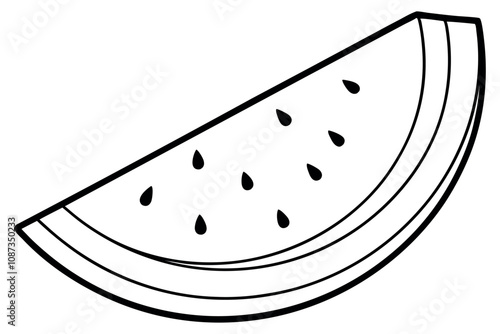 Black and white line art watermelon slice with seeds vector illustration