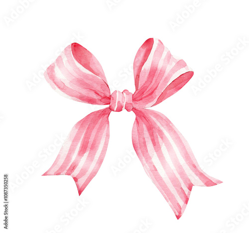 striped pink bow , hand drawn watercolor illustration