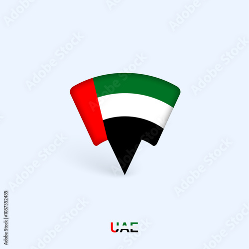 United Arab Emirates Flag Map Pointer Design with Shadow.