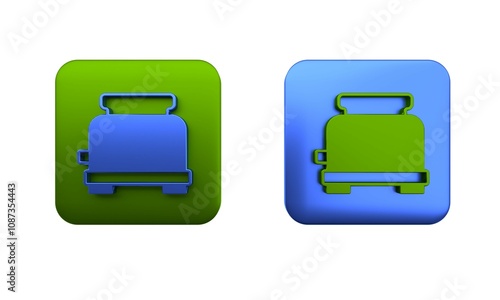 Colorful Toaster icon isolated on white background. Square button. 3D render illustration