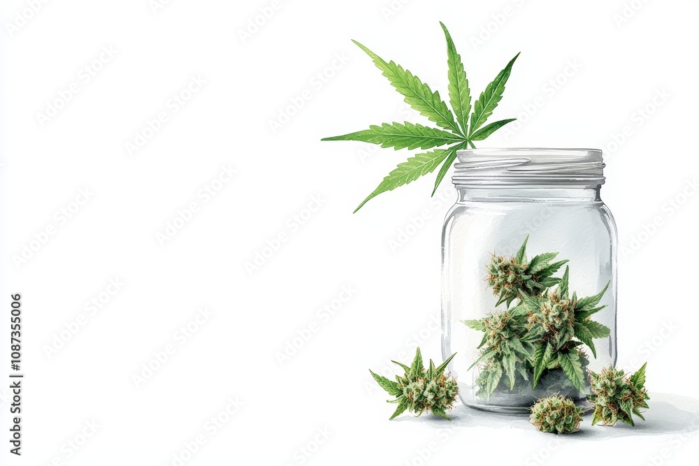 A fresh cannabis jar filled with vibrant green buds and leaves, perfect for illustrating herbal remedies and natural wellness. A fresh cannabis jar filled with vibrant green buds and leaves, perfect for illustrating herbal remedies and natural wellness.