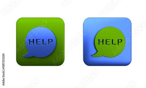 Colorful Speech bubble with text Help icon isolated on white background. Square button. 3D render illustration