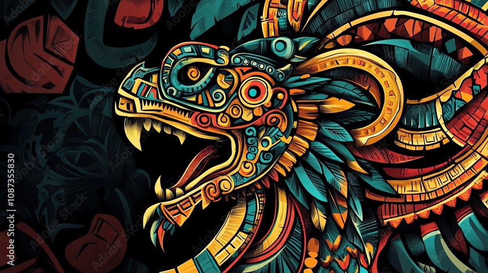 Abstract Aztec-Inspired Artwork Depicting a Ferocious Bird-Like Creature Abstract Aztec-Inspired Artwork Depicting a Ferocious Bird-Like Creature