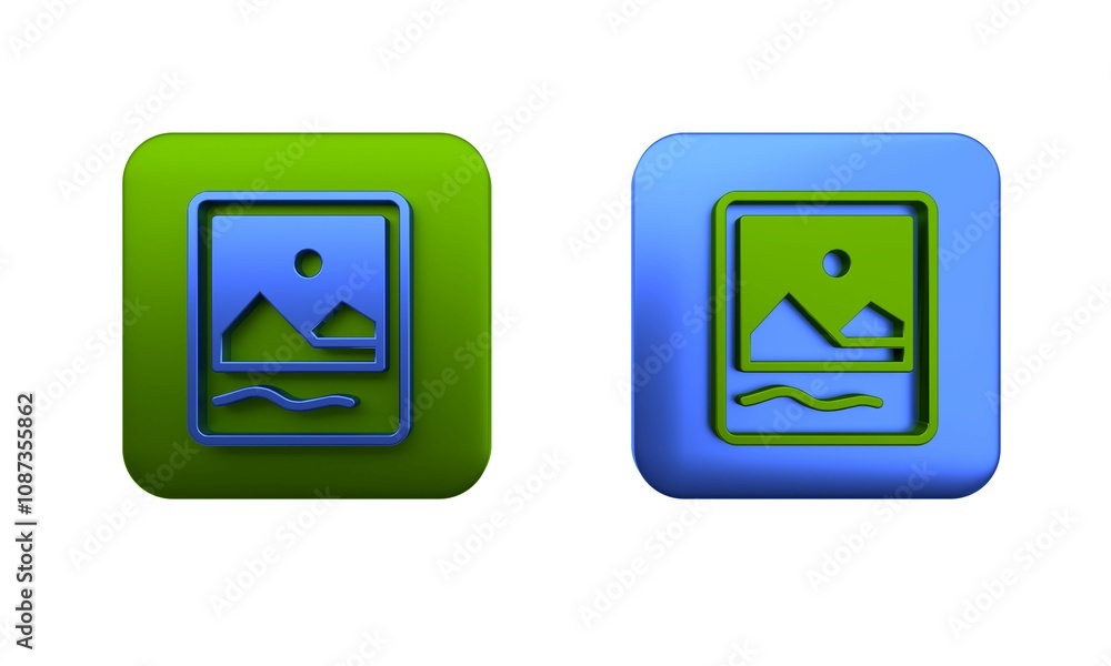 Colorful Photo frame icon isolated on white background. Vintage empty photos frame. Square button. 3D render illustration Colorful Photo frame icon isolated on white background. Vintage empty photos frame. Square button. 3D render illustration