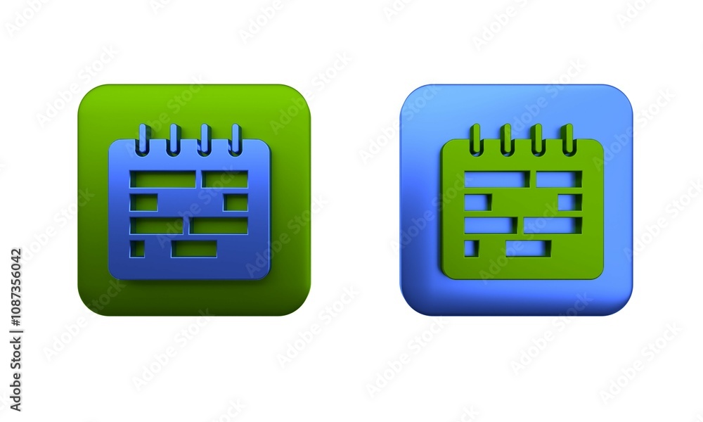 Colorful Calendar icon isolated on white background. Event reminder symbol. Square button. 3D render illustration Colorful Calendar icon isolated on white background. Event reminder symbol. Square button. 3D render illustration