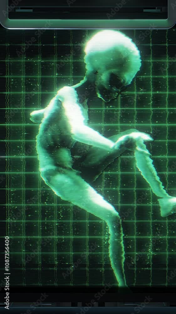 A 3D digital Sci-Fi style data screen featuring a central animated ...