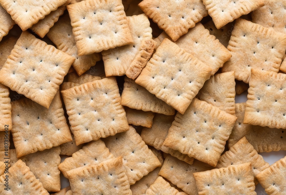 A pile of whole wheat flour crackers on a white background A pile of whole wheat flour crackers on a white background