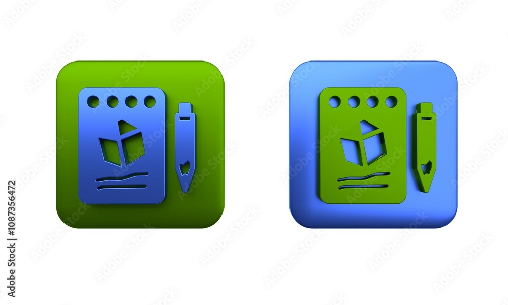 Colorful Sketch on paper icon isolated on white background. Square button. 3D render illustration Colorful Sketch on paper icon isolated on white background. Square button. 3D render illustration