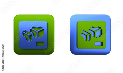 Colorful 3D printer icon isolated on white background. 3d printing. Square button. 3D render illustration