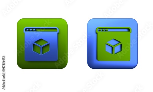 Colorful 3D printer icon isolated on white background. 3d printing. Square button. 3D render illustration