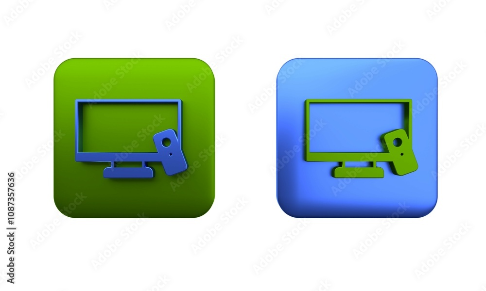 Colorful Smart Tv icon isolated on white background. Television sign. Square button. 3D render illustration Colorful Smart Tv icon isolated on white background. Television sign. Square button. 3D render illustration