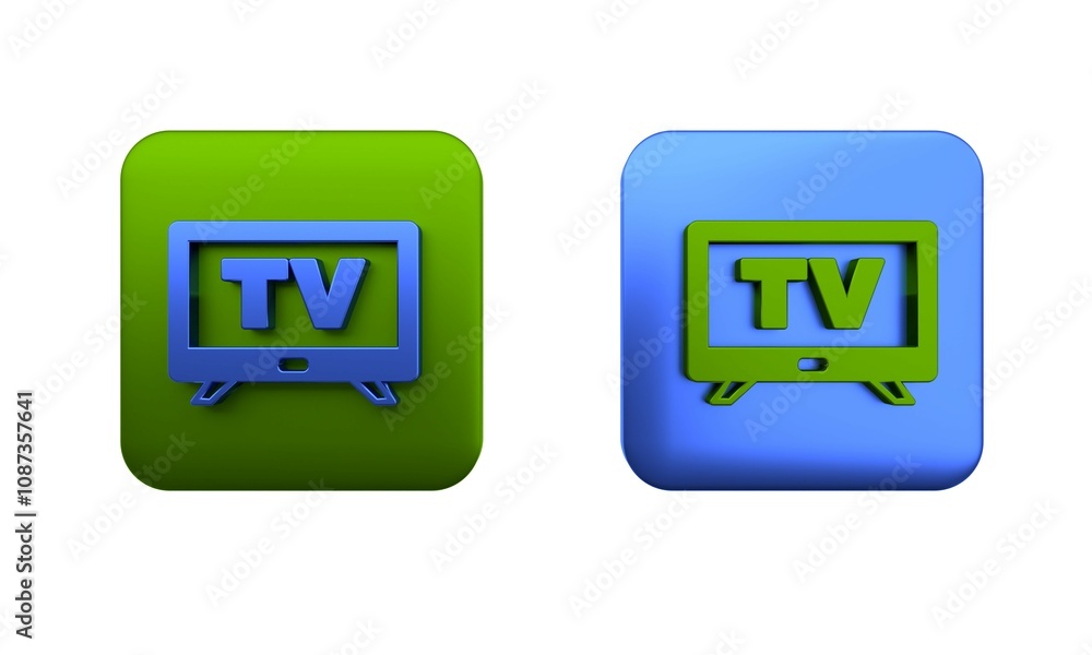 Colorful Smart Tv icon isolated on white background. Television sign. Square button. 3D render illustration Colorful Smart Tv icon isolated on white background. Television sign. Square button. 3D render illustration