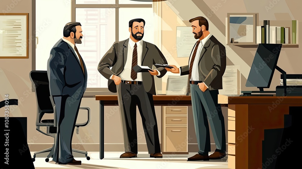Three Businessmen Having a Discussion in an Office Three Businessmen Having a Discussion in an Office