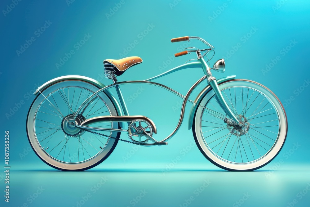 Fototapeta premium Classic Bicycle Stands Out Against a Vibrant Blue Backdrop Beautifully