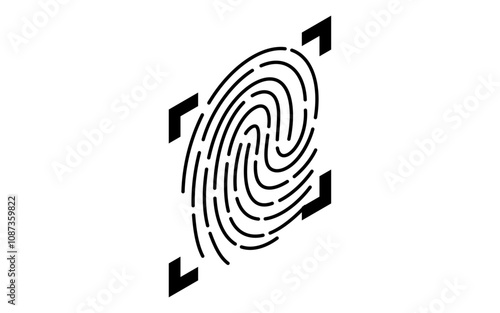 指紋認証、防犯とホームセキュリティの白黒アイソメアイコン
